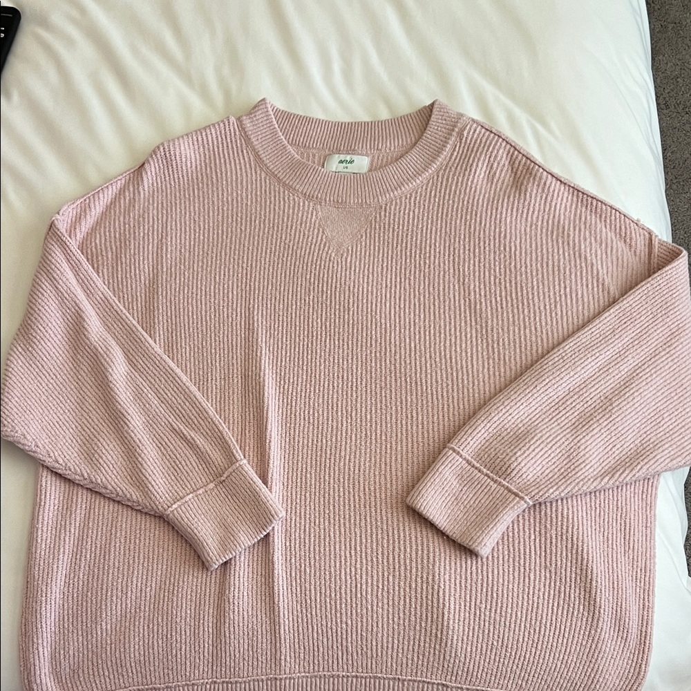 Aerie Light Pink Ribbed Crewneck Sweater